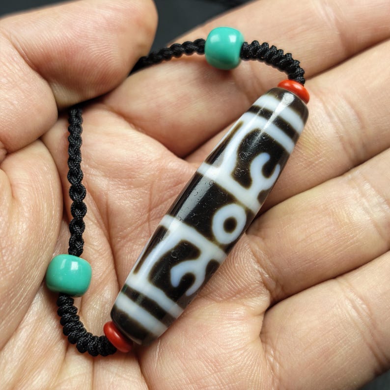 Vajra Dzi Bead Necklace - Tibetan Buddhist bead necklace, view 6