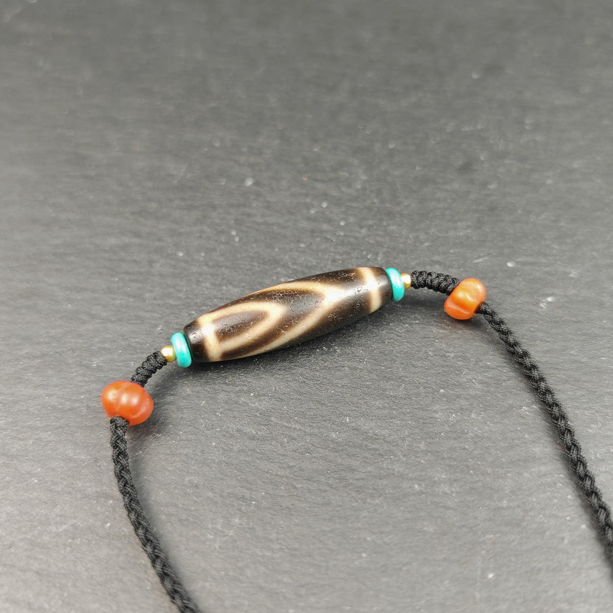 Authentic 1 Eye Mountain Dzi Bead Necklace | Antique Tibetan Protection Amulet for Career Support & Stability | Spiritual Gift for Him Her