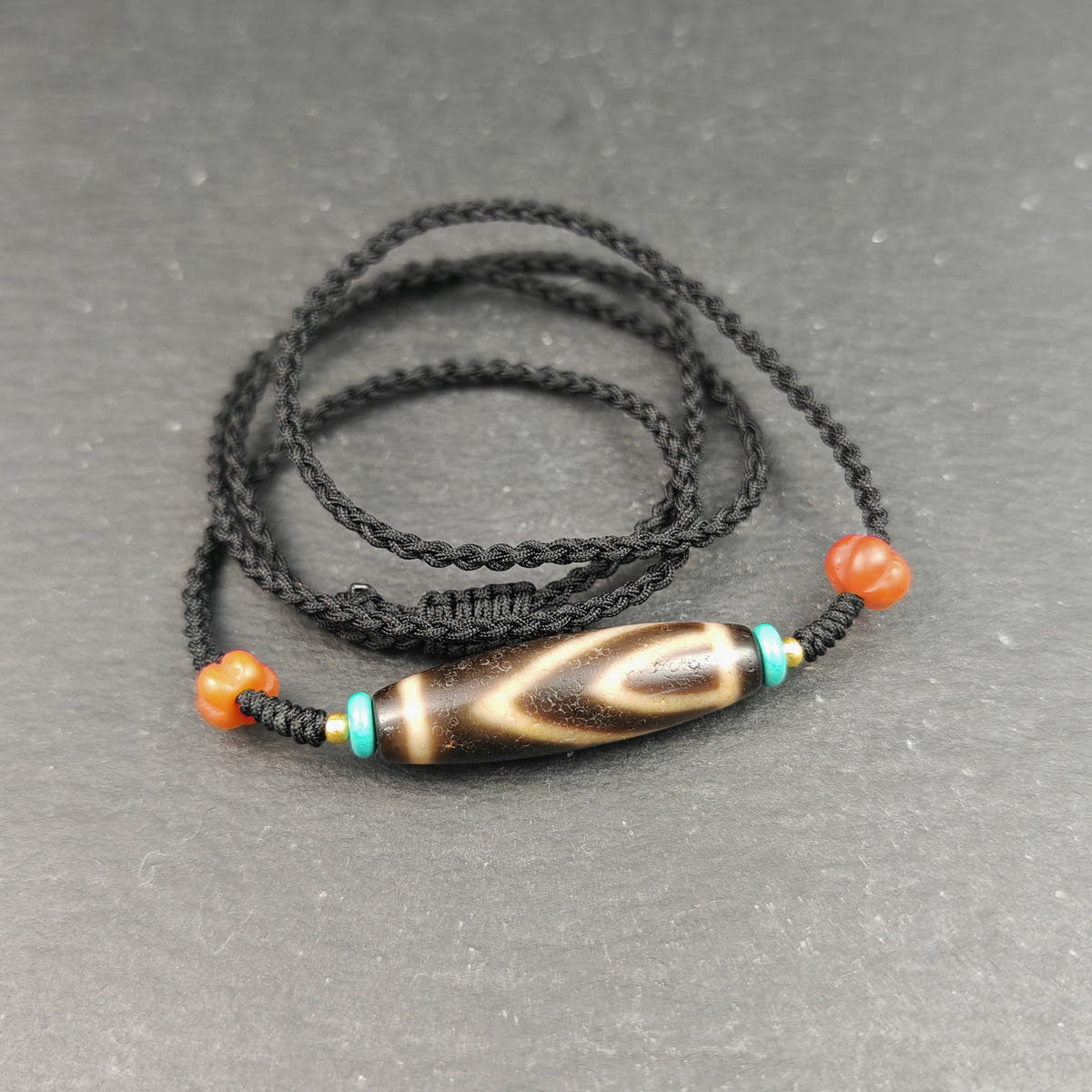 Authentic 1 Eye Mountain Dzi Bead Necklace | Antique Tibetan Protection Amulet for Career Support & Stability | Spiritual Gift for Him Her