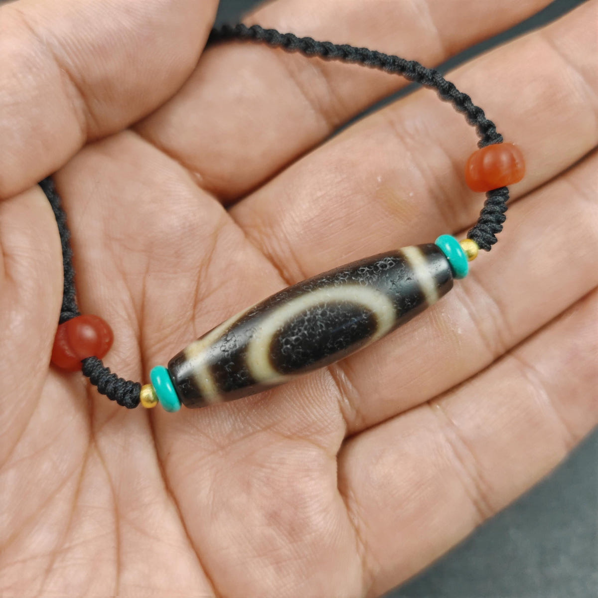 Authentic 1 Eye Mountain Dzi Bead Necklace | Antique Tibetan Protection Amulet for Career Support & Stability | Spiritual Gift for Him Her