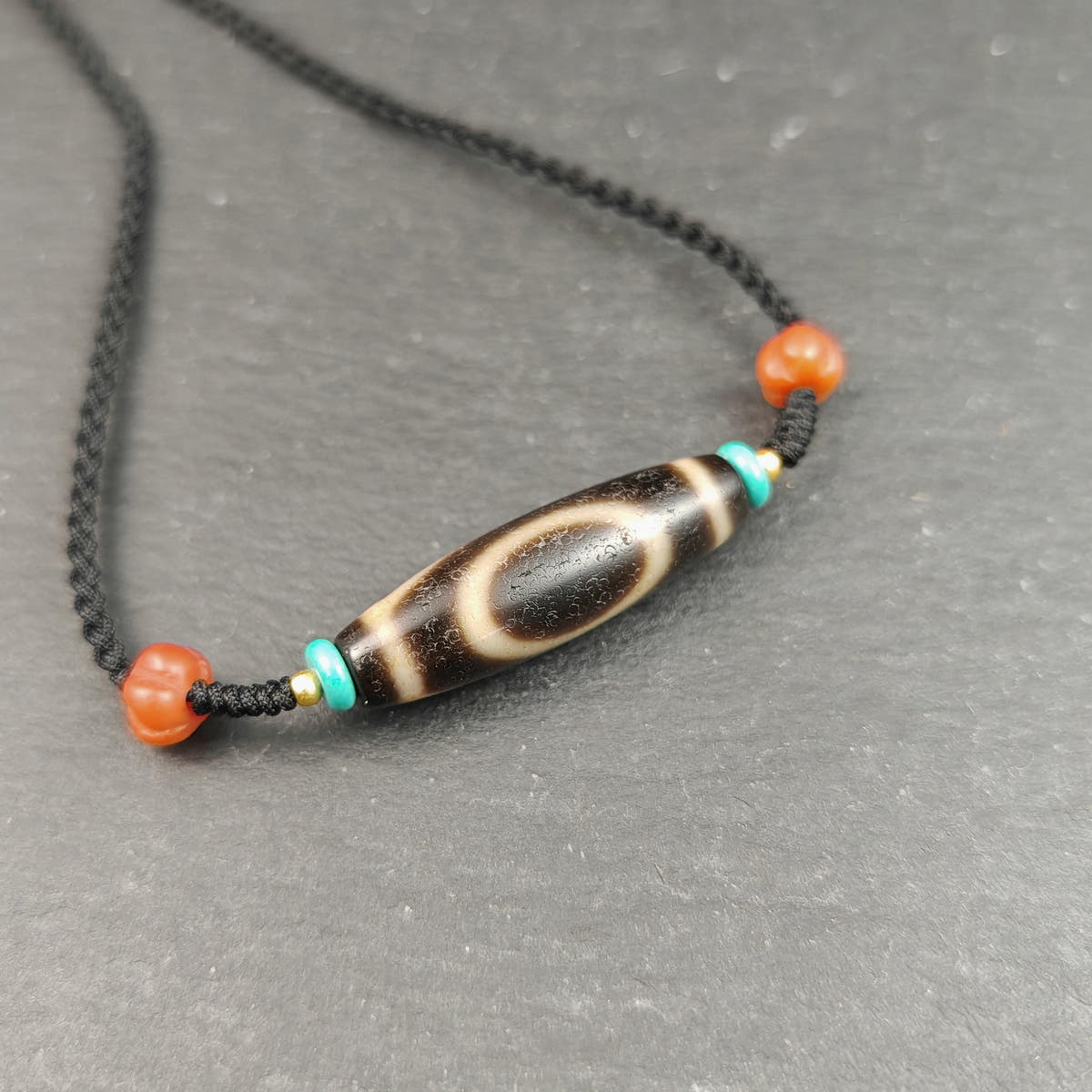 Authentic 1 Eye Mountain Dzi Bead Necklace | Antique Tibetan Protection Amulet for Career Support & Stability | Spiritual Gift for Him Her