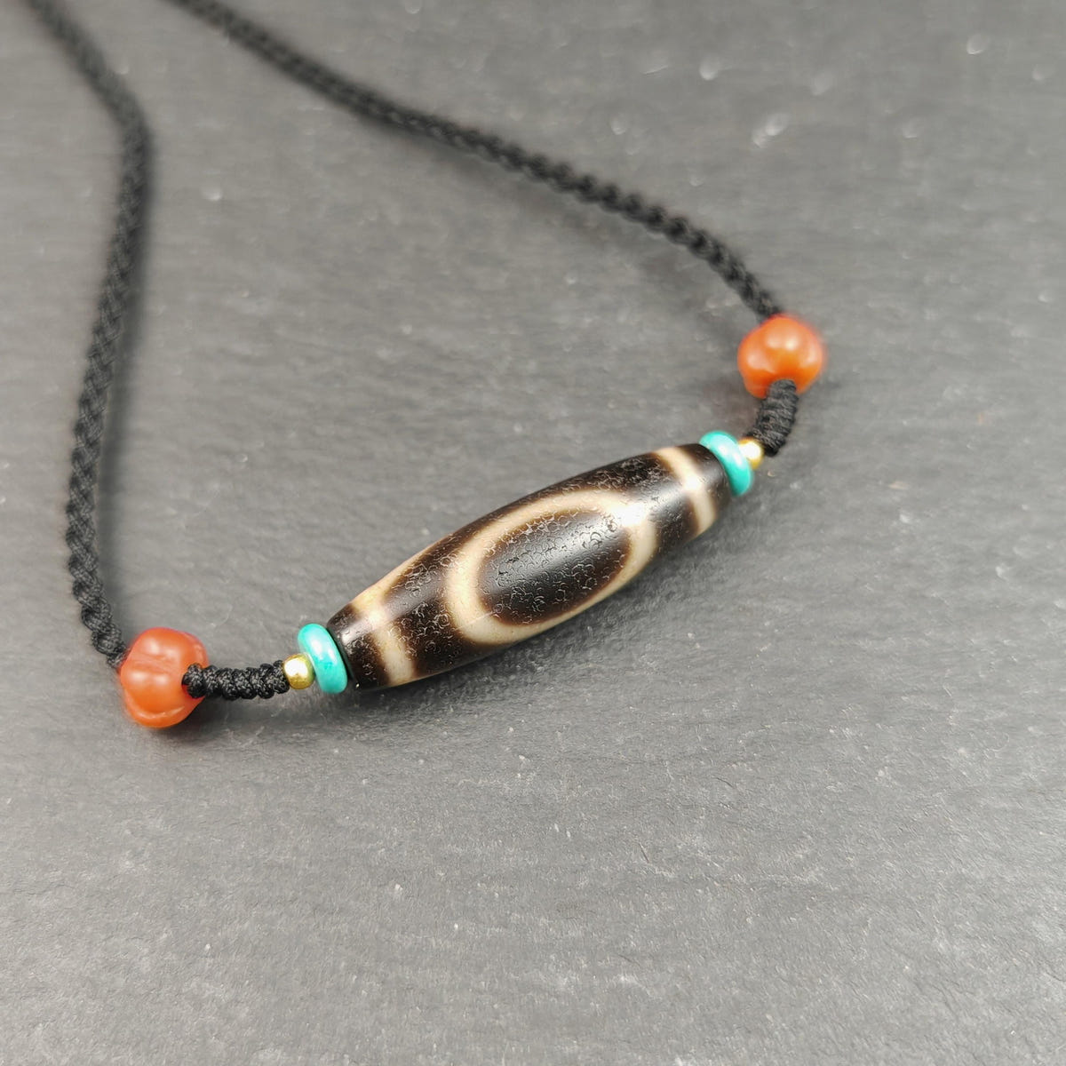 Authentic 1 Eye Mountain Dzi Bead Necklace | Antique Tibetan Protection Amulet for Career Support & Stability | Spiritual Gift for Him Her