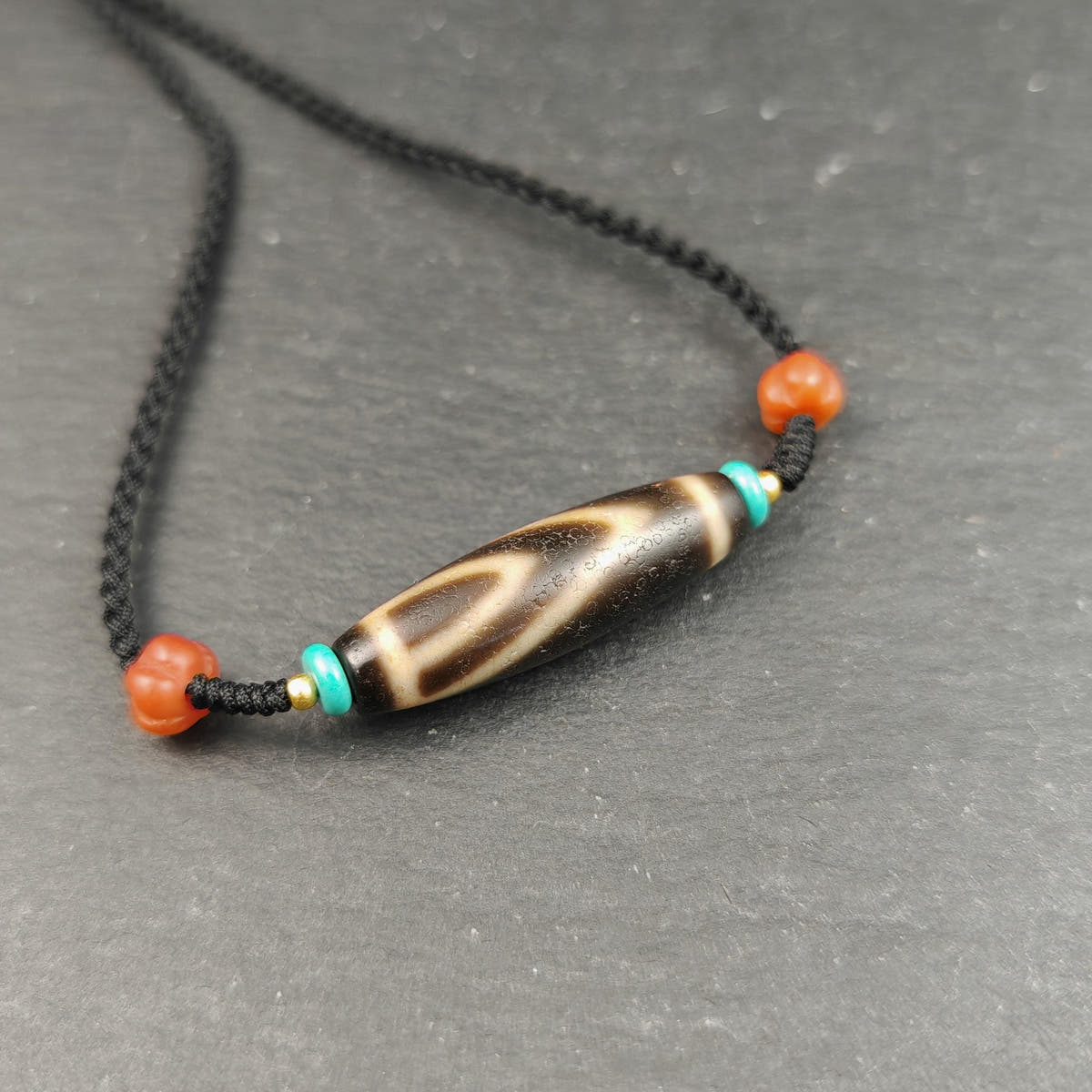 Authentic 1 Eye Mountain Dzi Bead Necklace | Antique Tibetan Protection Amulet for Career Support & Stability | Spiritual Gift for Him Her