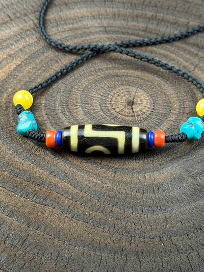 Authentic 2 Eyes Dzi Bead Necklace | Antique Tibetan Jewelry | Protection Amulet for Happy and Harmonious | Spiritual Gift for Him Her