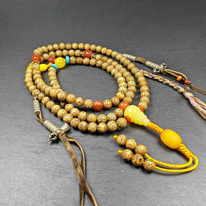 5+mm Lotus Seed Necklace Mala for Women - Tibetan Buddhist mala beads, front view
