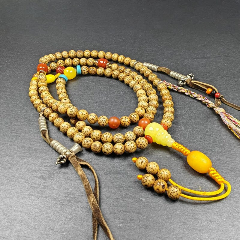 5+mm Lotus Seed Necklace Mala for Women - Tibetan Buddhist mala beads, front view