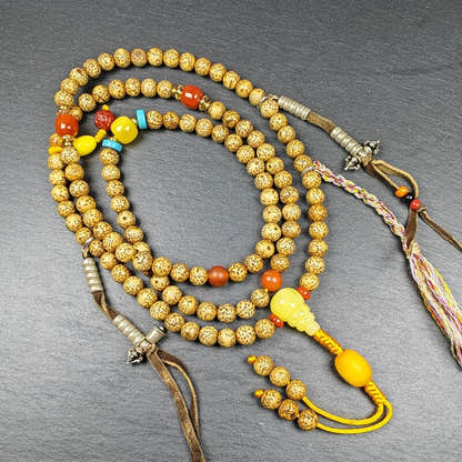 5+mm Lotus Seed Necklace Mala for Women - Tibetan Buddhist mala beads, detailed view
