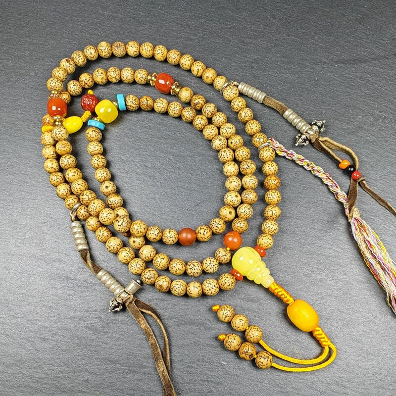 5+mm Lotus Seed Necklace Mala for Women - Tibetan Buddhist mala beads, detailed view