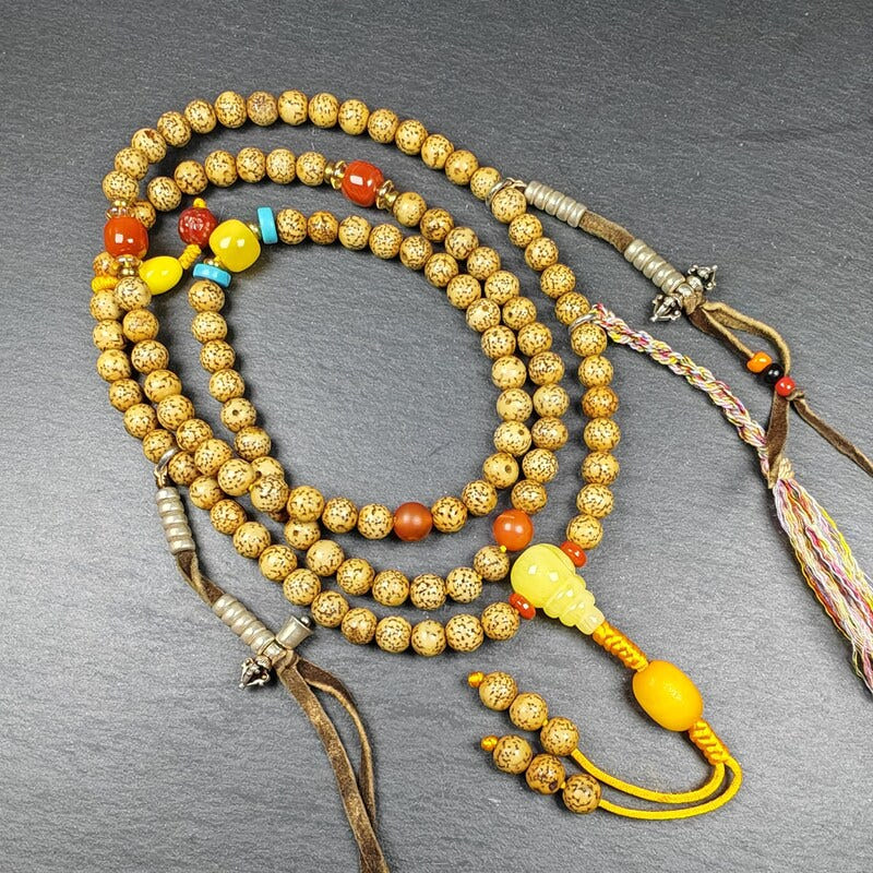 5+mm Lotus Seed Necklace Mala for Women - Tibetan Buddhist mala beads, detailed view