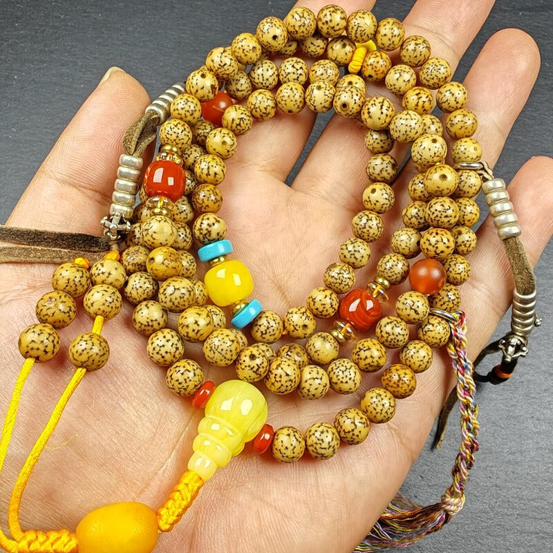 5+mm Lotus Seed Necklace Mala for Women - Tibetan Buddhist mala beads, close-up detail