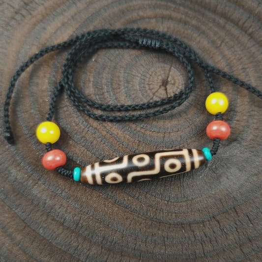 Authentic 9 Eyes Dzi Necklace | Tibetan Protection Amulet | Spiritual Talisman & Healing Jewelry | Gift for Him or Her | 54*12mm