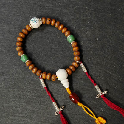 9mm Lotus Seed Beads Wrist Mala Bracelet - Tibetan Buddhist mala beads, front view