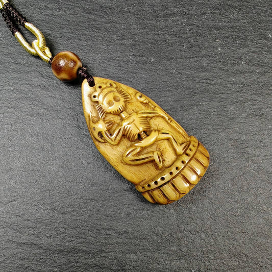 Authentic Citipati Skull Master Pendant - Old Tibetan Amulet - Protective Charm - Spiritual Necklace - Made of Yak Bone 48mm × 26mm