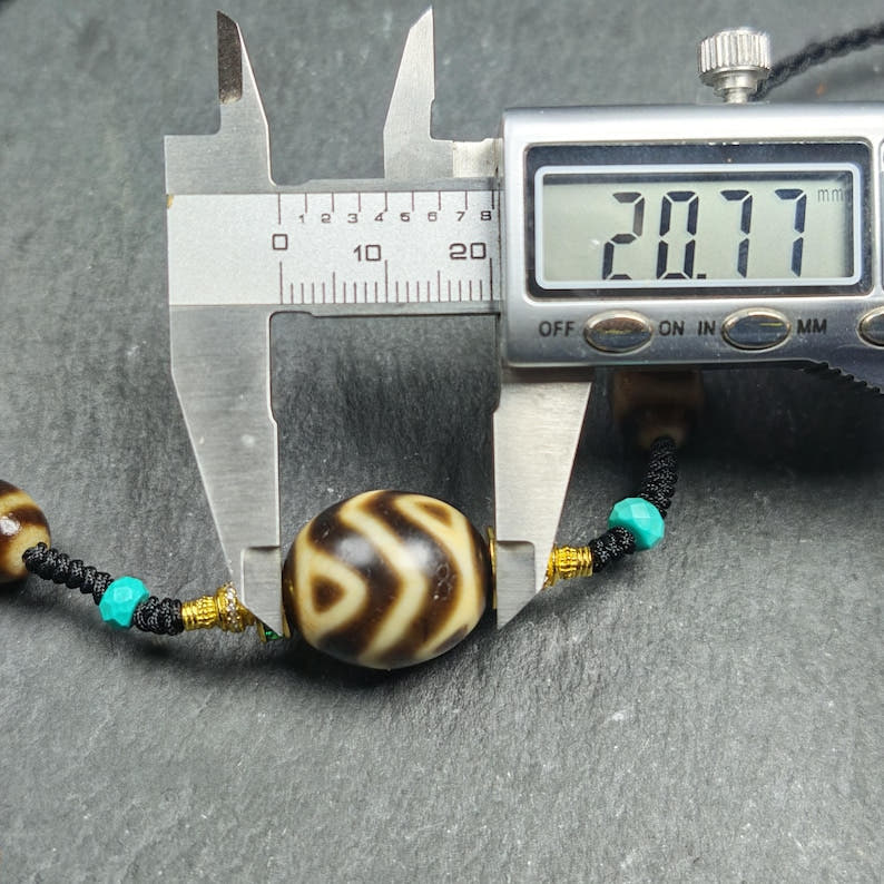 Dalo Dzi Bead Necklace - Round Wave Dzi + Tiger Tooth Dzi - Tibetan Buddhist bead necklace, view 10