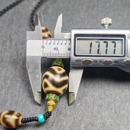 Dalo Dzi Bead Necklace - Round Wave Dzi + Tiger Tooth Dzi - Tibetan Buddhist bead necklace, view 11
