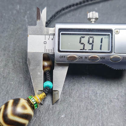 Dalo Dzi Bead Necklace - Round Wave Dzi + Tiger Tooth Dzi - Tibetan Buddhist bead necklace, view 12