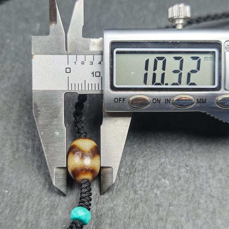 Dalo Dzi Bead Necklace - Round Wave Dzi + Tiger Tooth Dzi - Tibetan Buddhist bead necklace, view 13