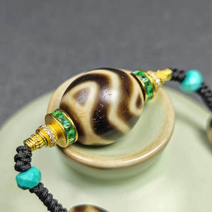 Dalo Dzi Bead Necklace - Round Wave Dzi + Tiger Tooth Dzi - Tibetan Buddhist bead necklace, view 8