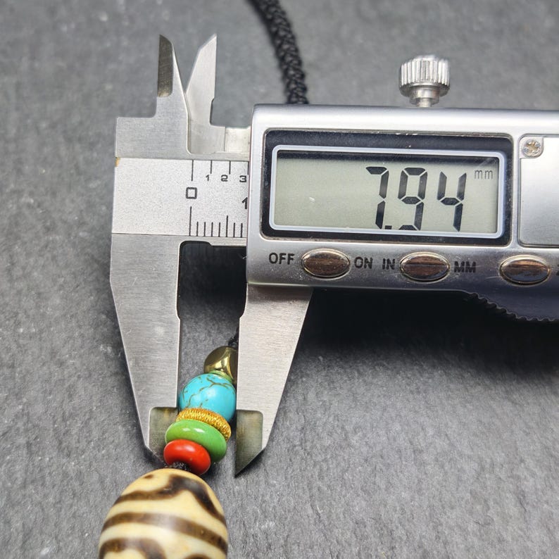 Authentic Dzi Bead Necklace - Lotus Dalo Dzi Pendant 18*15mm - Tibetan Buddhist bead necklace, size reference