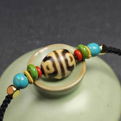 Authentic Dzi Bead Necklace - Lotus Dalo Dzi Pendant 18*15mm - Tibetan Buddhist bead necklace, view 5