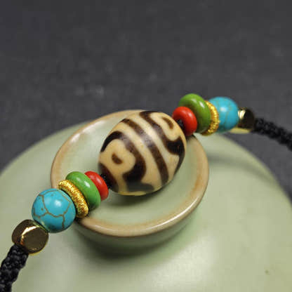 Authentic Dzi Bead Necklace - Lotus Dalo Dzi Pendant 18*15mm - Tibetan Buddhist bead necklace, view 7