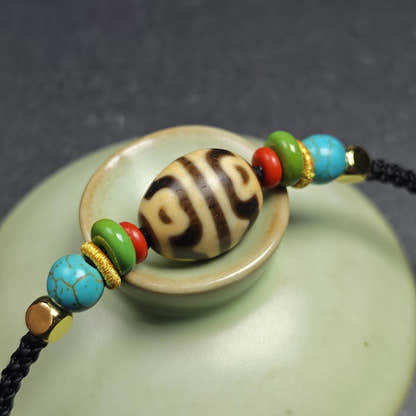 Authentic Dzi Bead Necklace - Lotus Dalo Dzi Pendant 18*15mm - Tibetan Buddhist bead necklace, view 8