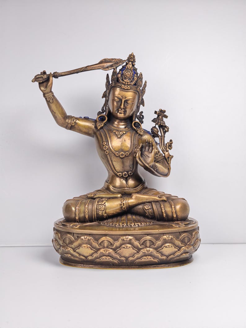 Authentic Manjusri Statue Tibetan Statue - Fully Consecrated and Blessed - Tibetan Buddhist statue, front view