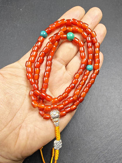 Authentic Old 6mm Pure Agate Necklace Mala - 32cm stretched - Tibetan Buddhist mala beads, view 4