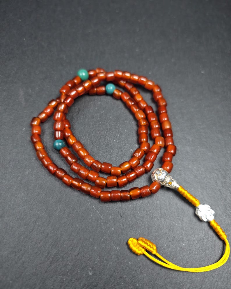 Authentic Old 6mm Pure Agate Necklace Mala - 32cm stretched - Tibetan Buddhist mala beads, view 5