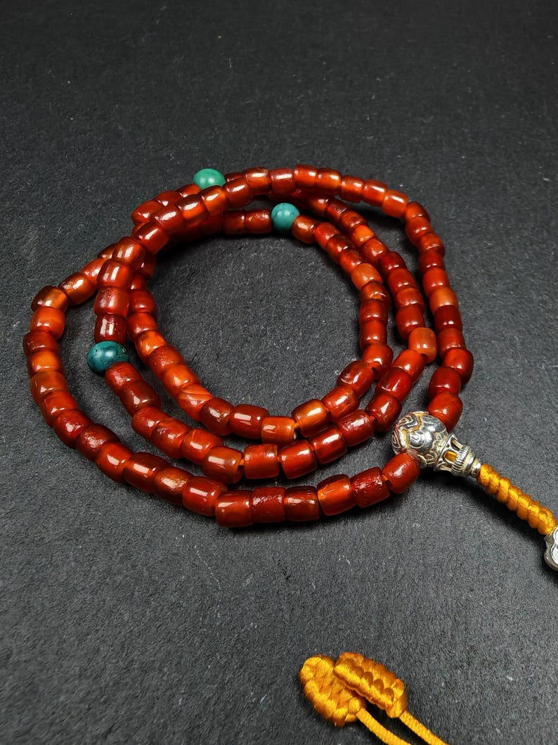 Authentic Old 6mm Pure Agate Necklace Mala - 32cm stretched - Tibetan Buddhist mala beads, view 7