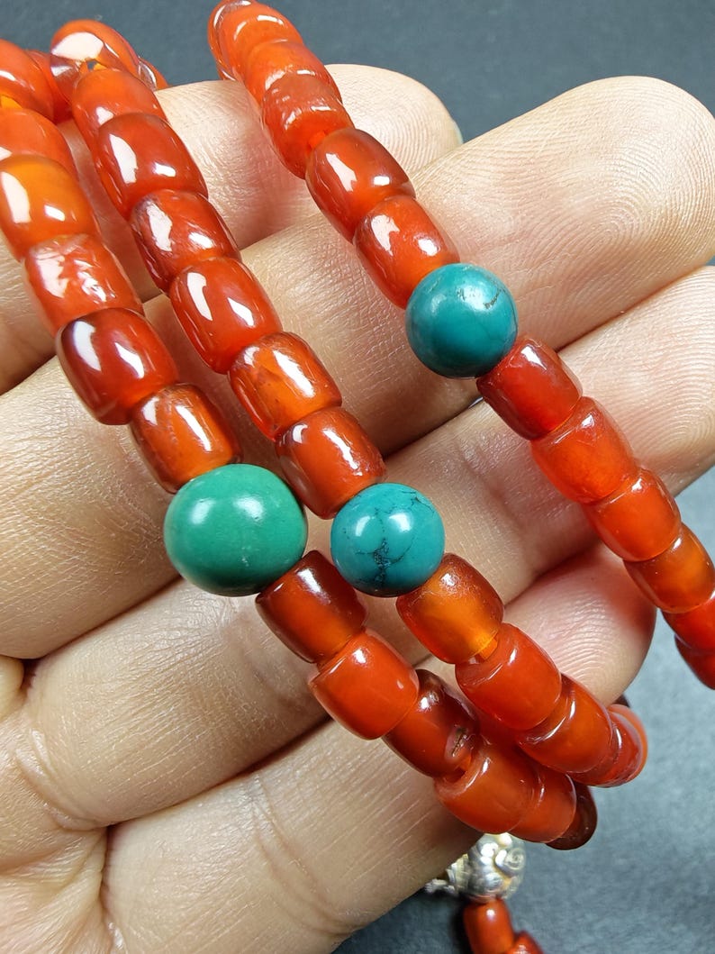 Authentic Old 6mm Pure Agate Necklace Mala - 32cm stretched - Tibetan Buddhist mala beads, view 9