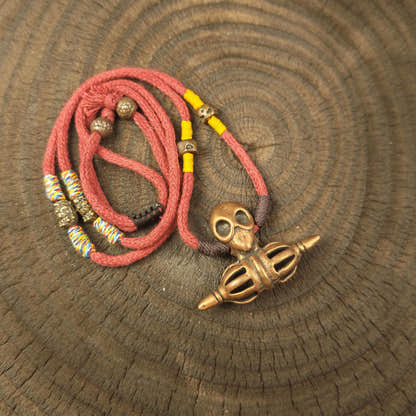 Authentic Old Citipati Skull Vajra Amulet - Gandhanra Tibetan Protective Chram - Spiritual Necklace - Decades Old - 36×50mm