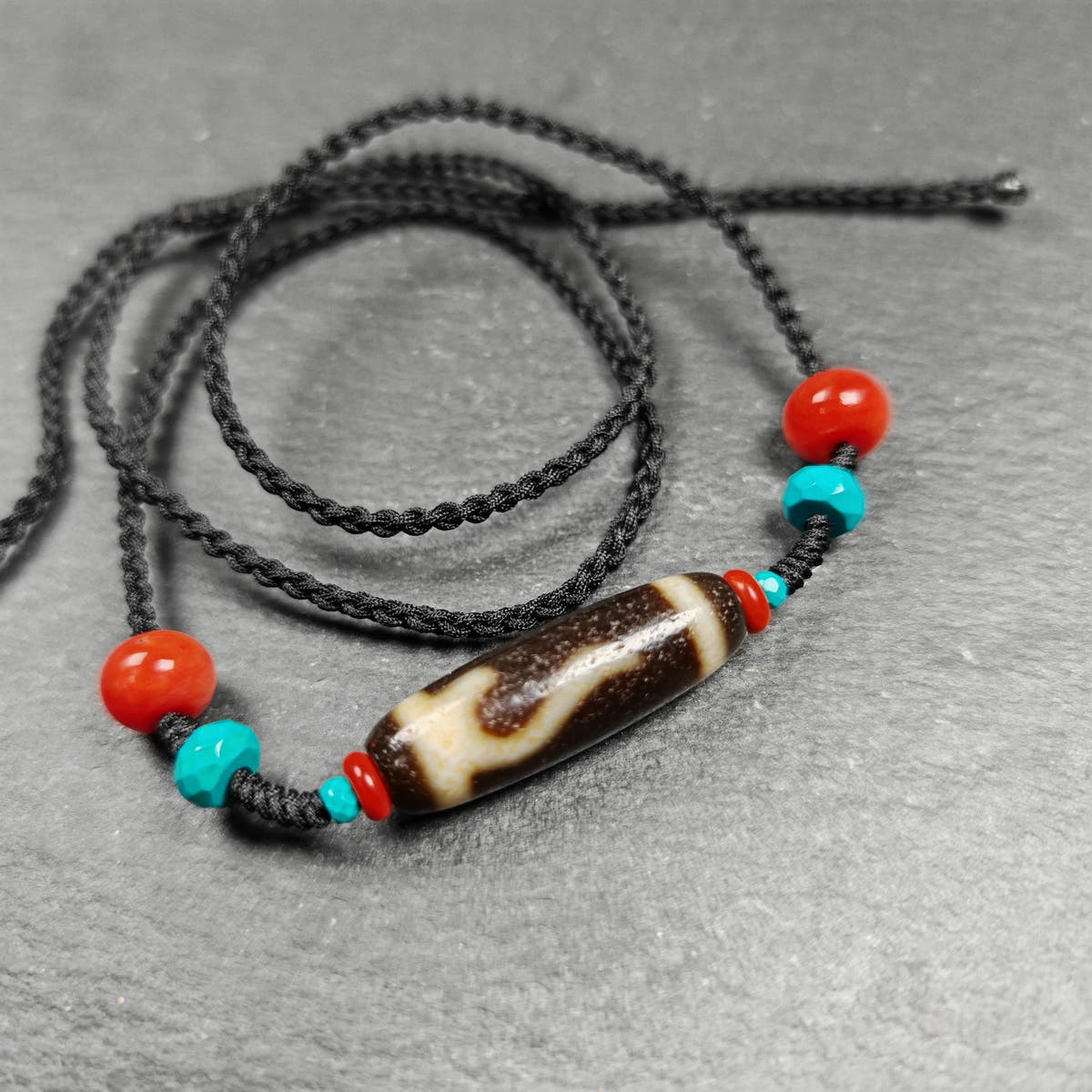 Authentic Ruyi Dzi Necklace - Tibetan Buddhist bead necklace, view 10