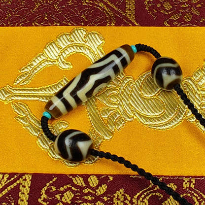 3 Eyes Dzi + Wave Dzi Beads Amulet - Tibetan Buddhist bead necklace, view 5