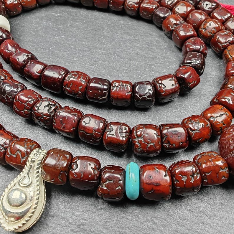 8mm 108 Rudraksha Mala Necklace,40cm Streched - Tibetan Buddhist mala beads, view 4
