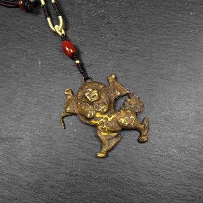 Authentic Tibetan Snow Lion Amulet - Tibetan Buddhist amulet, detailed view