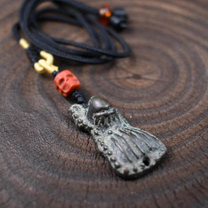 Authentic Tibetan Snow Lion Protection Amulet Necklace | Vintage Thokcha Pendant with Citipati Skull Bead | Himalayan Spiritual Jewelry