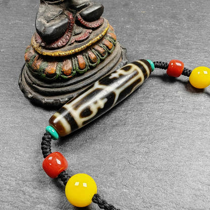 Authentic Tibetan Treasure Vase Dzi Bead Necklace 30 Years Old - Tibetan Buddhist bead necklace, view 4