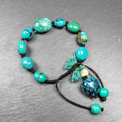 Authentic Turquoise Wrist Mala Bracelet - Old Tibetan Rosary Prayer Beads - 12mm - Tibetan Buddhist mala beads, view 4