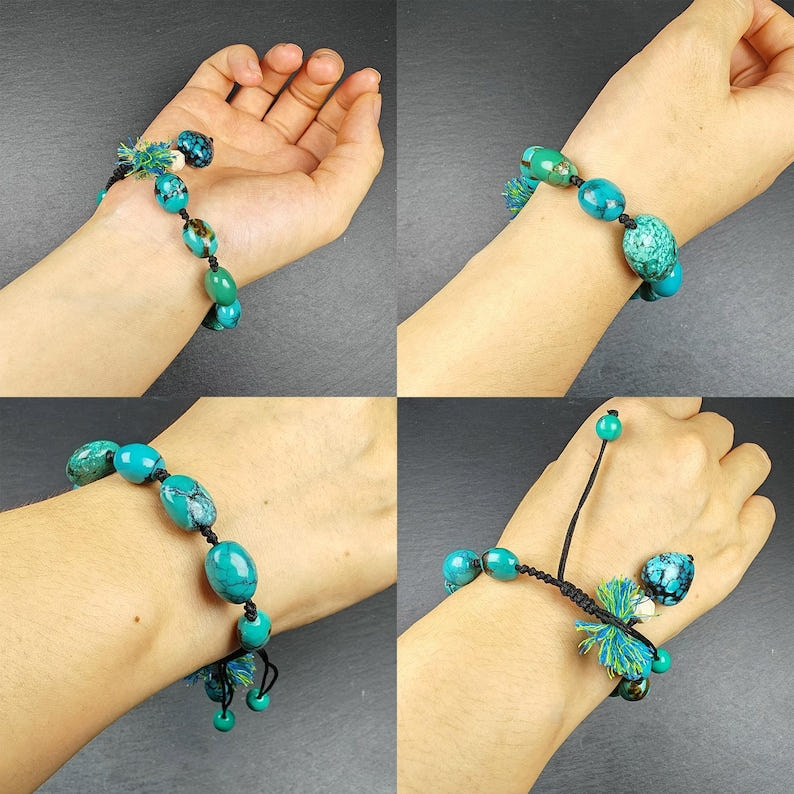 Authentic Turquoise Wrist Mala Bracelet - Old Tibetan Rosary Prayer Beads - 12mm - Tibetan Buddhist mala beads, view 7