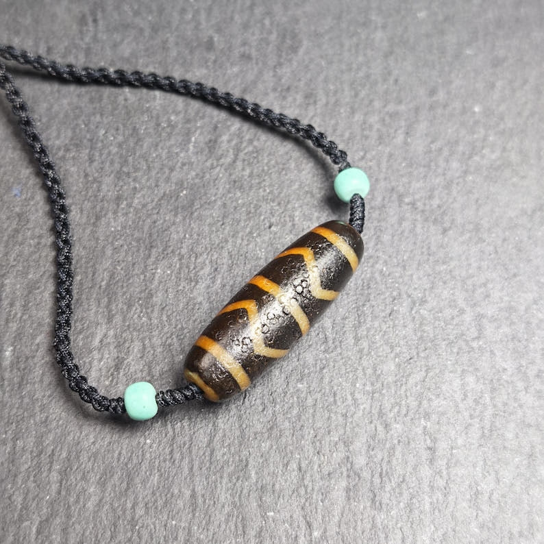 Authentic Wave Totem Dzi Clavicle Chain - Tibetan Buddhist bead necklace, front view