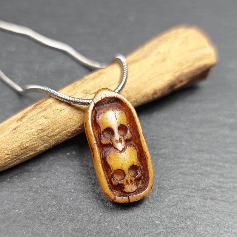 Authentic Yak Bone Carved Dual Skeleton Skull Pendant 30mm - Tibetan Buddhist amulet, view 6