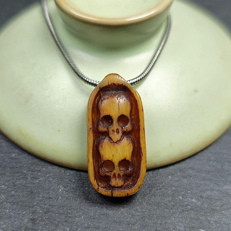 Authentic Yak Bone Carved Dual Skeleton Skull Pendant 30mm - Tibetan Buddhist amulet, view 9