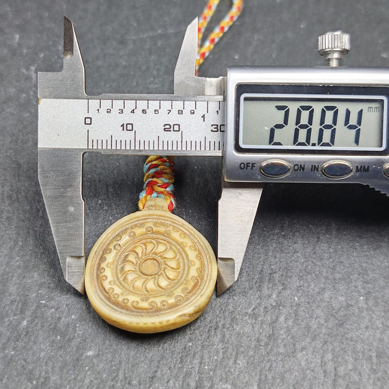 Buddhism Dharma Wheel- Hand-carved Tibetan Amulet 30mm - Tibetan Buddhist amulet, size reference