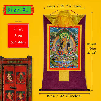 Ksitigarbha,the Bodhisattva of Hell-beings - Tibetan thangka painting, close-up detail
