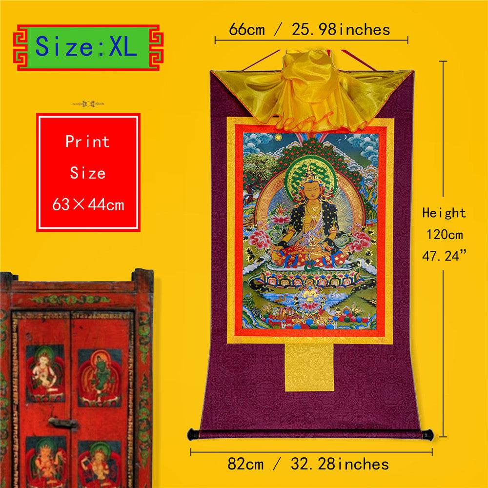 Ksitigarbha,the Bodhisattva of Hell-beings - Tibetan thangka painting, close-up detail