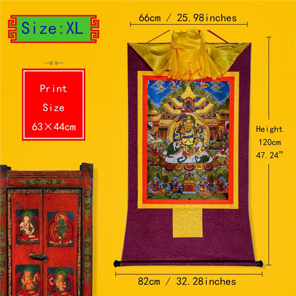 Vaisravana,Buddha of Wealth - Tibetan thangka painting, close-up detail