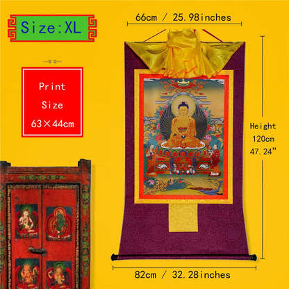 Shakyamuni,Gautama Buddha - Tibetan thangka painting, close-up detail
