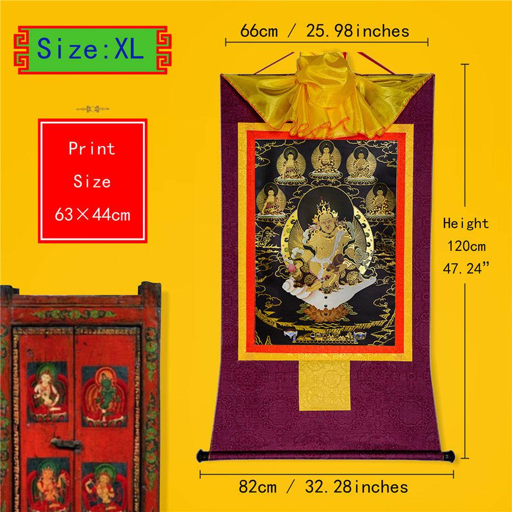 Yellow Jambhala-Black Type - Tibetan thangka painting, close-up detail