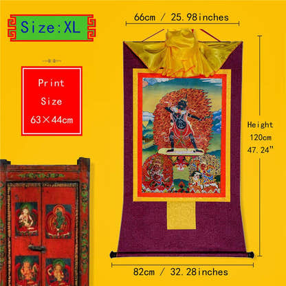 Ekajati,Rahula,Vajrasadhu - Tibetan thangka painting, close-up detail